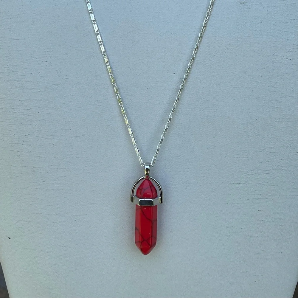 FASHION JEWELRY RED HOWLITE CRYSTAL PENDANT NECKLACE - Picture 4 of 5